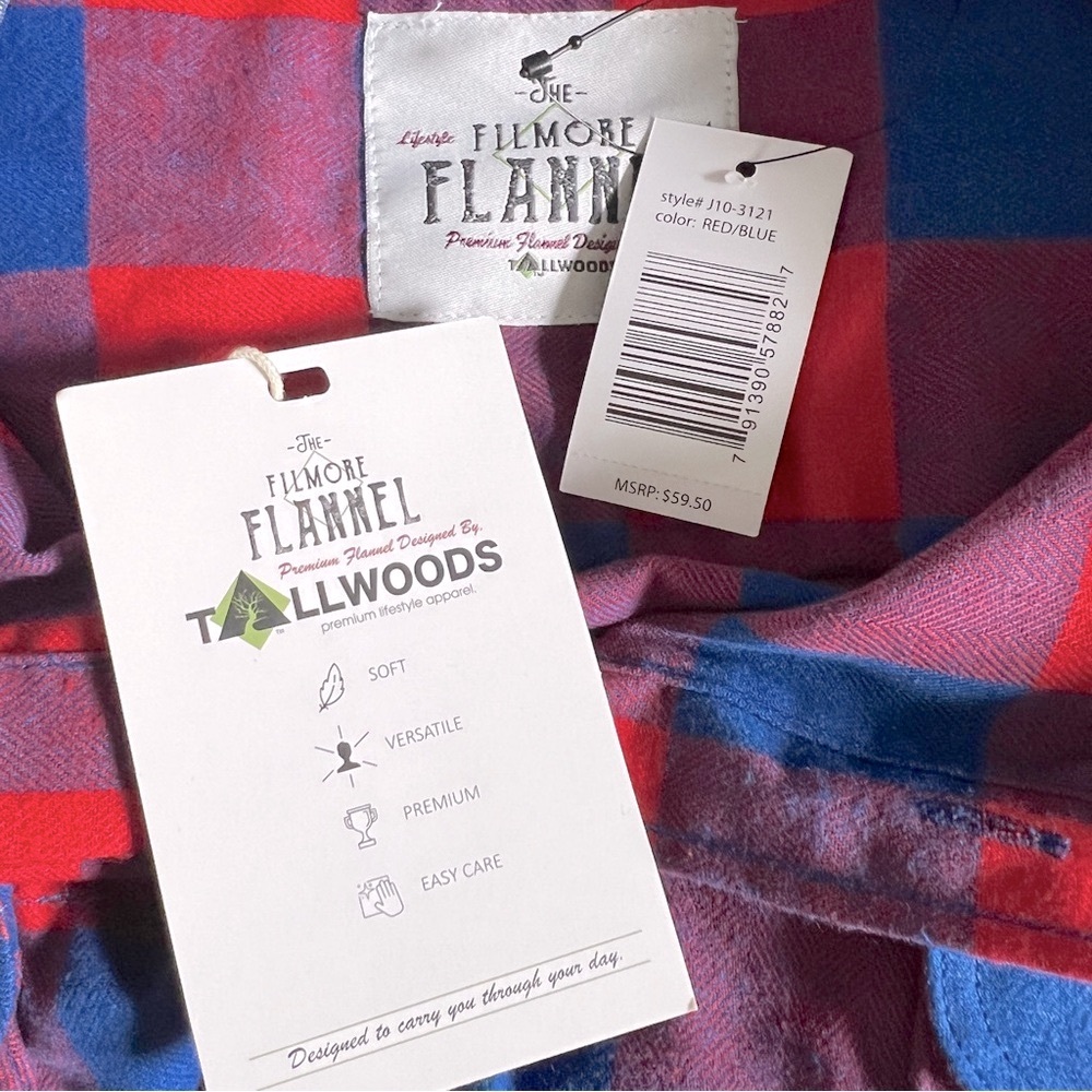 TALLWOODS The Filmore Flannel Buffalo Check Flannel Shirt Red Blue Button M NWT - Picture 8 of 8